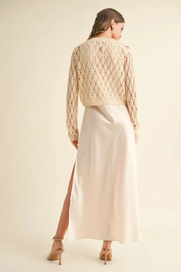 Satin Slip Dress with Crochet Knit Top