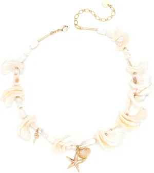 Seaside Shell Charm and Yellow Tone Charm Necklace with 3" Extender