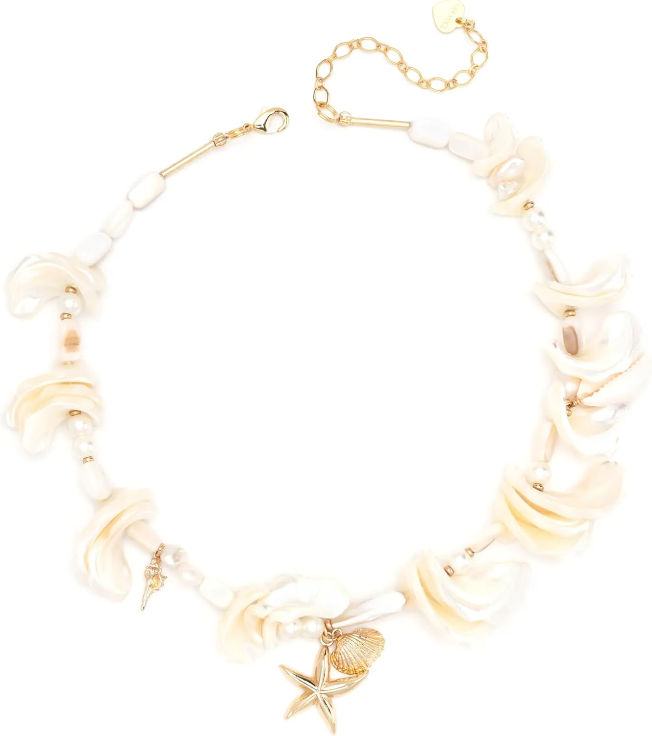 Seaside Shell Charm and Yellow Tone Charm Necklace with 3" Extender