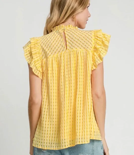 Seersucker Sleeveless Ruffle Top
