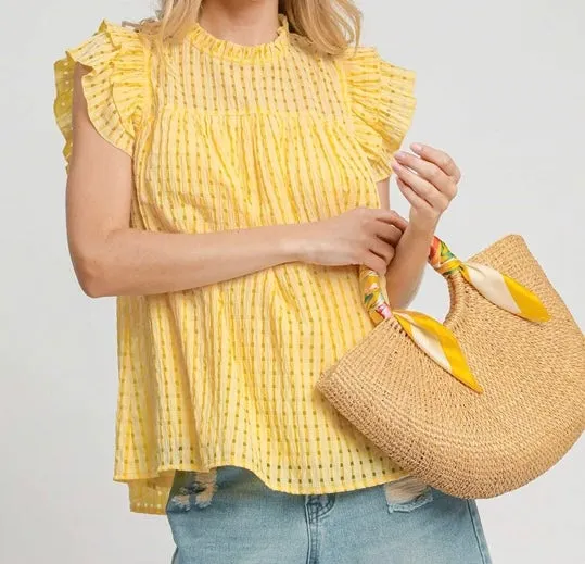 Seersucker Sleeveless Ruffle Top