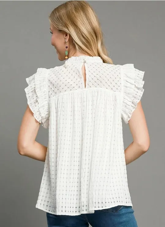 Seersucker Sleeveless Ruffle Top