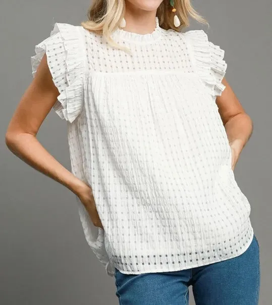 Seersucker Sleeveless Ruffle Top