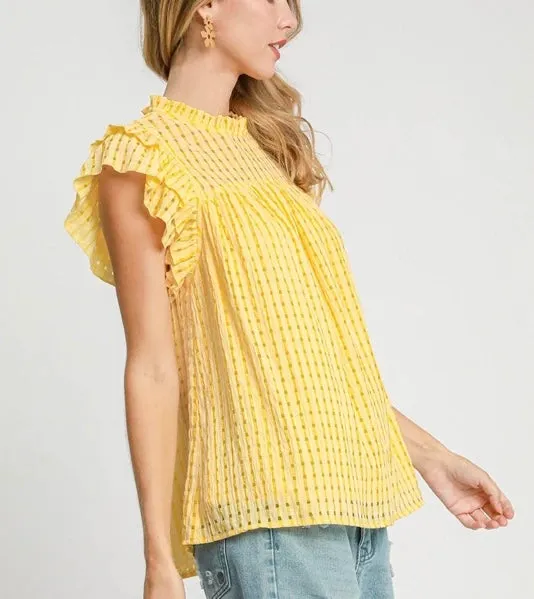 Seersucker Sleeveless Ruffle Top