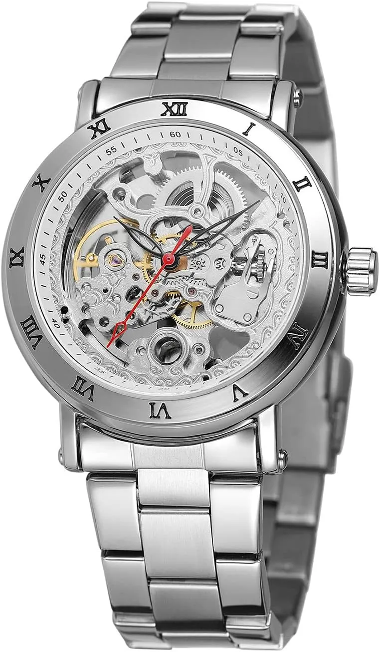SENRUD Mens Automatic Watch Luxury Stainless Steel Business Wrist Watch Waterproof Large Dial Skeleton Watches