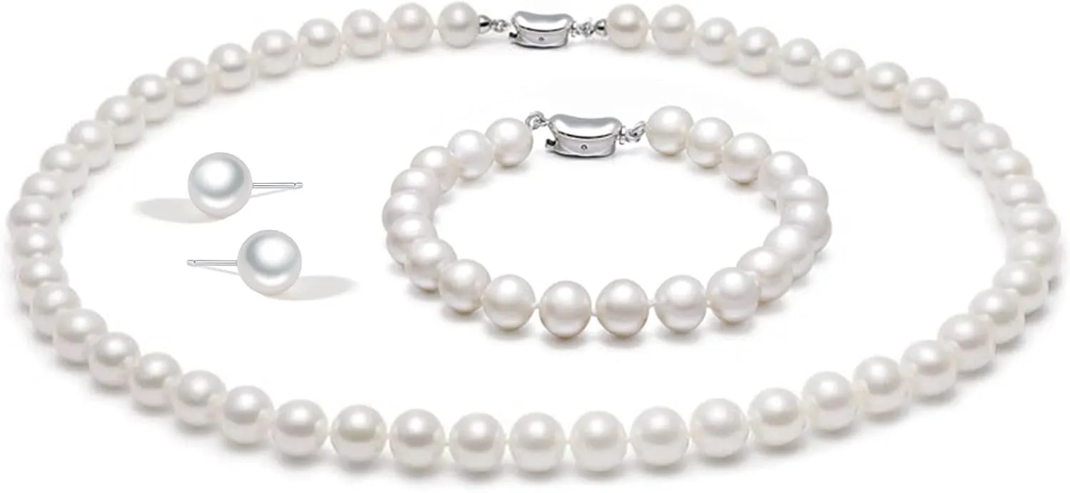 Senteria Pearl Necklaces for Women Dainty Pearl Choker Necklace for Women Men Wedding Gifts for Brides Bridesmaid 8mm Hand Knotted Pearl Strand With Fine Gifts Box
