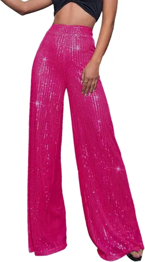 Sequin Pants Women Fashion Women's Loose Sequins Pumpkin Floral Casual Pants Side Pockets for Holiday Outfits and