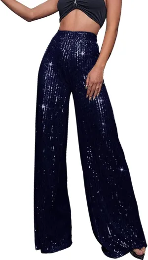 Sequin Pants Women Fashion Women's Loose Sequins Pumpkin Floral Casual Pants Side Pockets for Holiday Outfits and