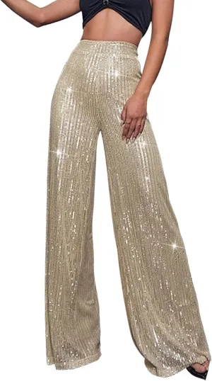 Sequin Pants Women Fashion Women's Loose Sequins Pumpkin Floral Casual Pants Side Pockets for Holiday Outfits and