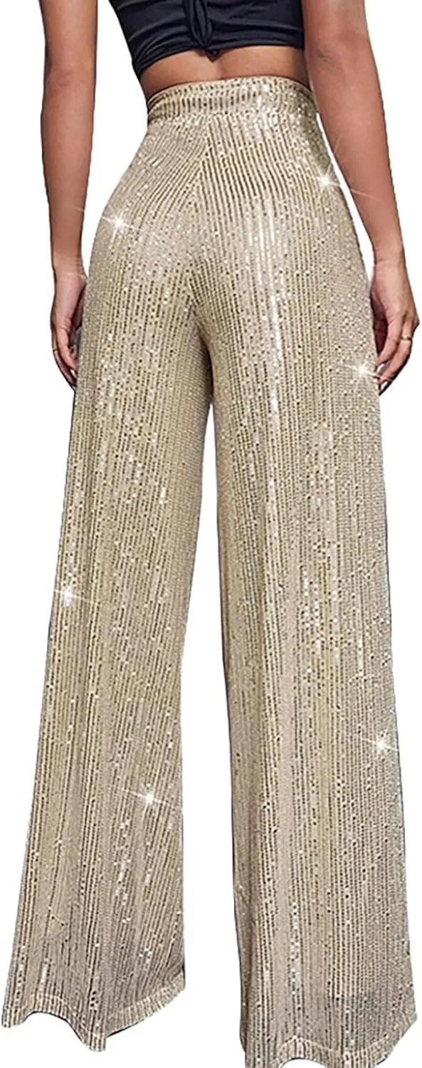 Sequin Pants Women Fashion Women's Loose Sequins Pumpkin Floral Casual Pants Side Pockets for Holiday Outfits and