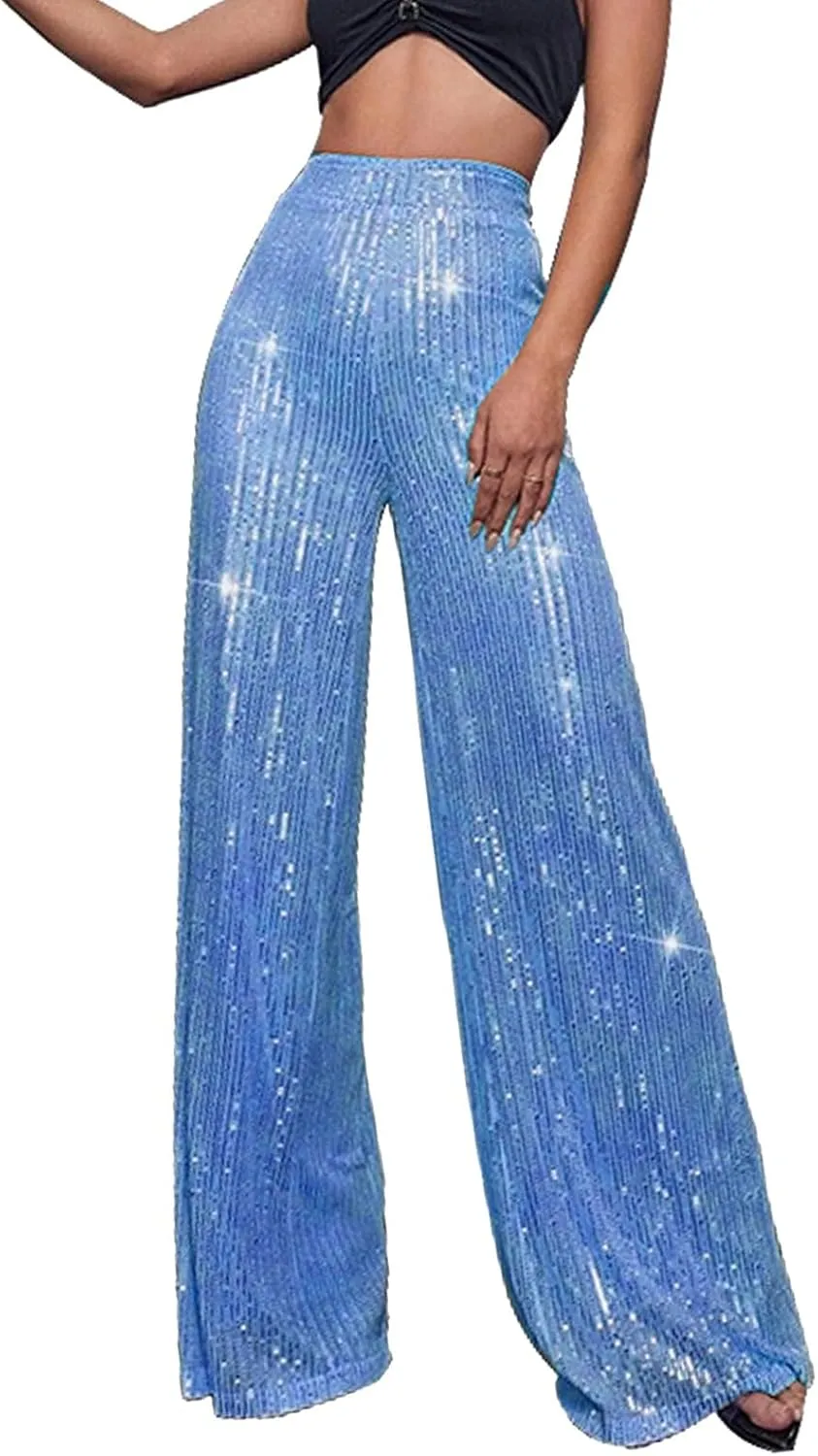 Sequin Pants Women Fashion Women's Loose Sequins Pumpkin Floral Casual Pants Side Pockets for Holiday Outfits and
