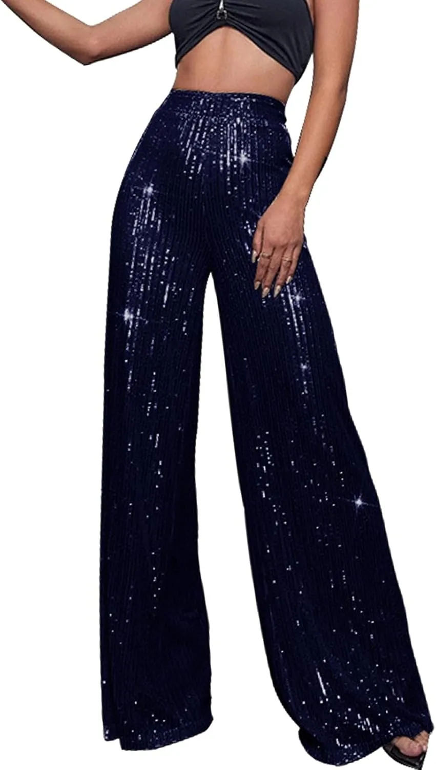 Sequin Pants Women Fashion Women's Loose Sequins Pumpkin Floral Casual Pants Side Pockets for Holiday Outfits and
