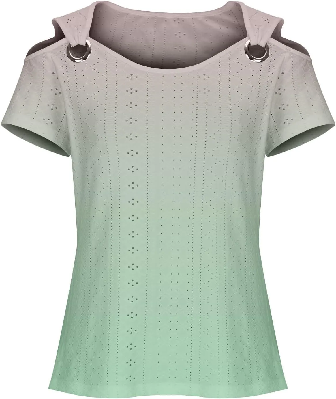 Sexy Clod Sholuder Tops for Women 2025 Summer Hollow Out Eyelet Short Sleeve T Shirts Going Out Blouses Ladies Tunic