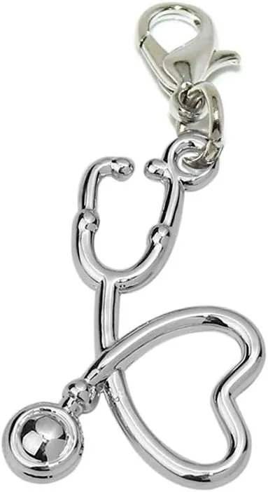 Sexy Sparkles Stethoscope and Thermometer Clip-On Charm  Compatible with European Bracelets and Jewelry, Lobster Clasp Design