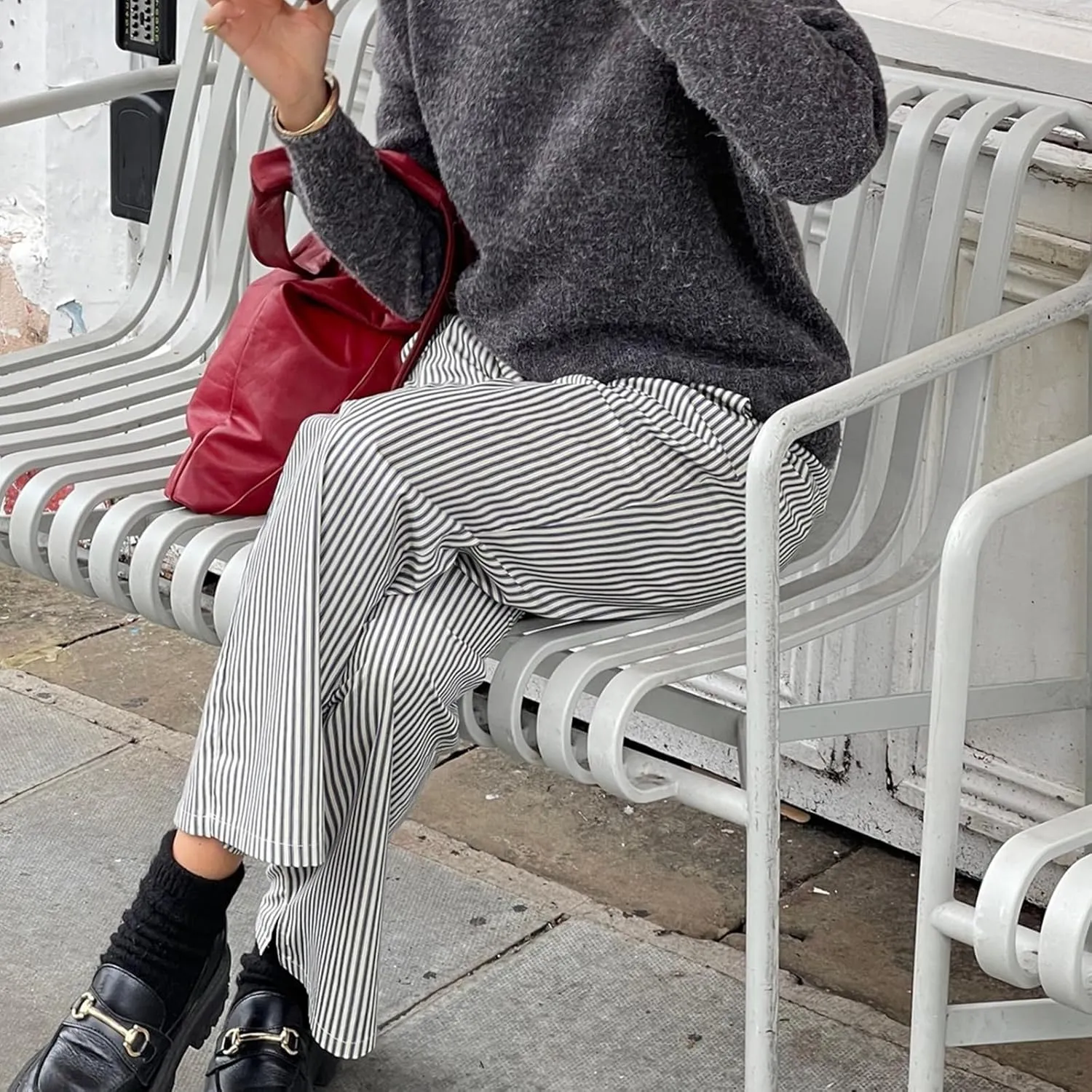 Seyurigaoka Y2K Striped Pajamas Pants for Women Cute Wide Leg Pinstripe Sleep Pj Bottoms Preppy Lounge Pants Trousers