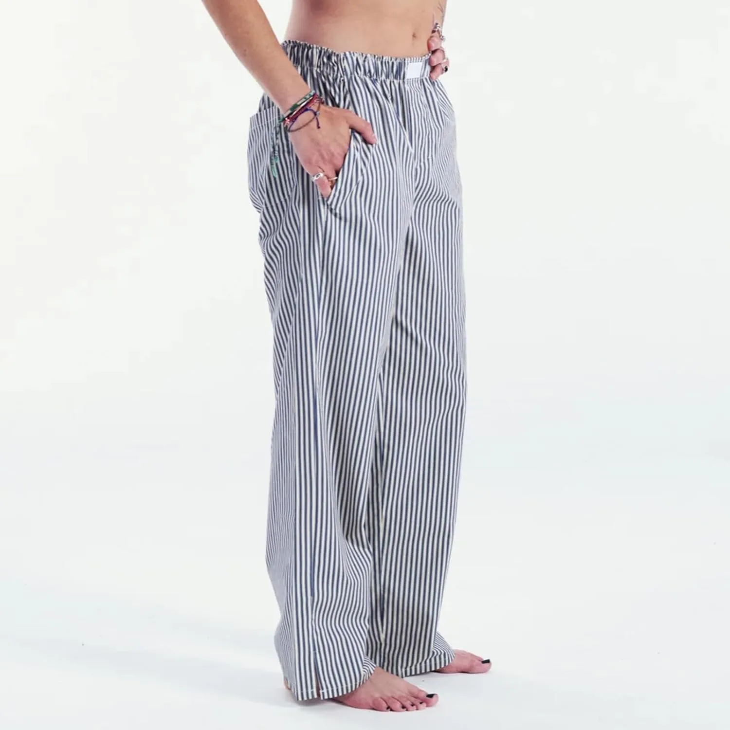Seyurigaoka Y2K Striped Pajamas Pants for Women Cute Wide Leg Pinstripe Sleep Pj Bottoms Preppy Lounge Pants Trousers