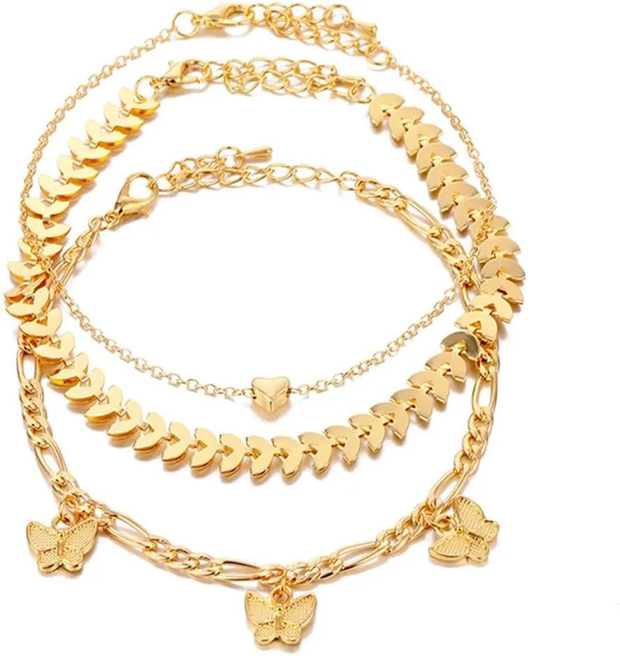 Shymuh Gold Link Bracelet Dainty Layered Adjustable Link Bracelets Link Paperclip Bracelet Cute Charm Bangle Chain Ankle Bracelet Set Layered Metal Link Bracelet Handmade Fashion Jewelry