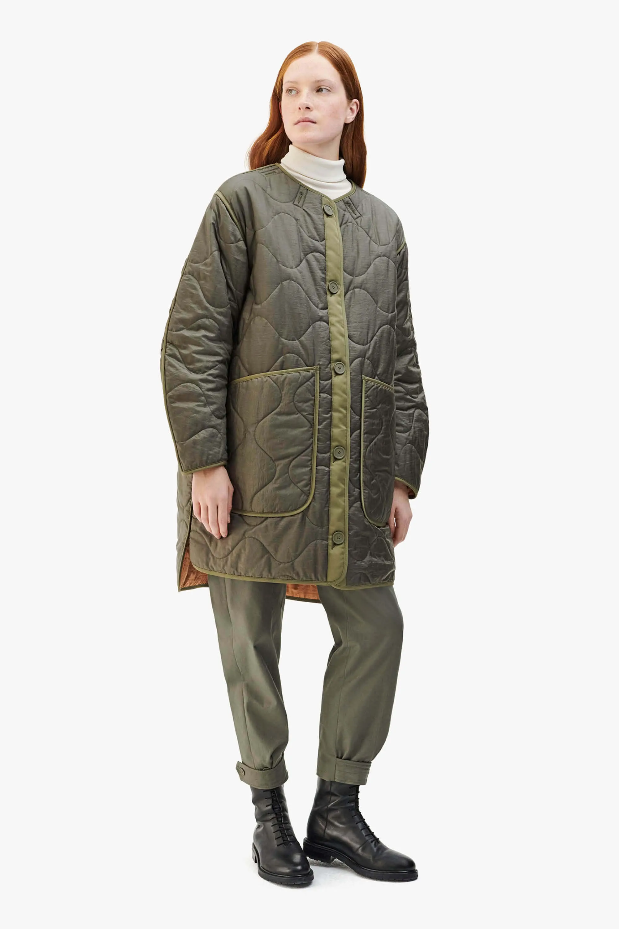Signature Quilt Jacket - Dark Olive / Burnt Orange