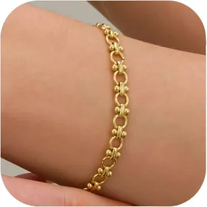 Silver & Gold Bracelets for Women - Trendy Chunky 14k Gold Plated Chain Bracelet - Non Tarnish Stainless Steel