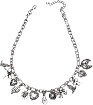 Silver Charm Necklace for Women | Chunky Charm Necklace with Sun, Moon, Bow, Heart Pendants