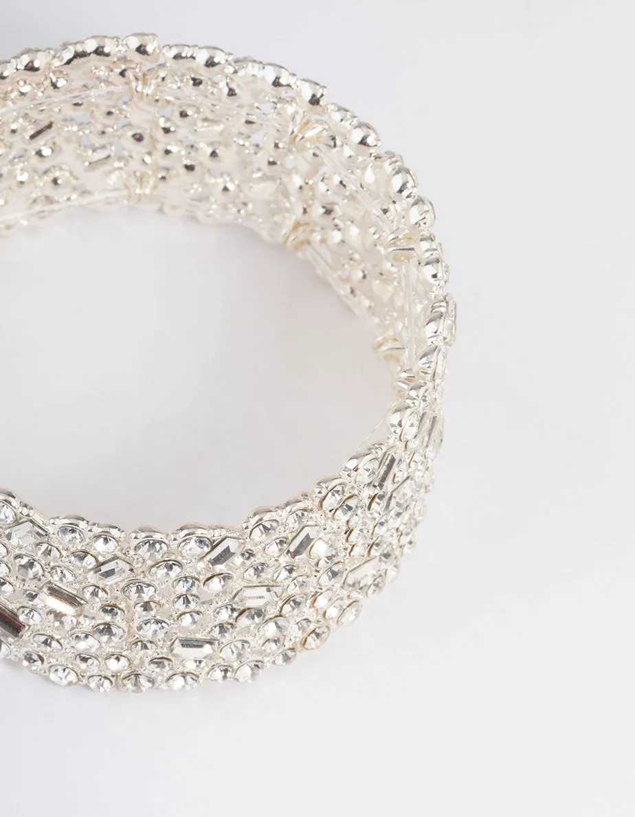 Silver Embellished Stone Stretch Bracelet
