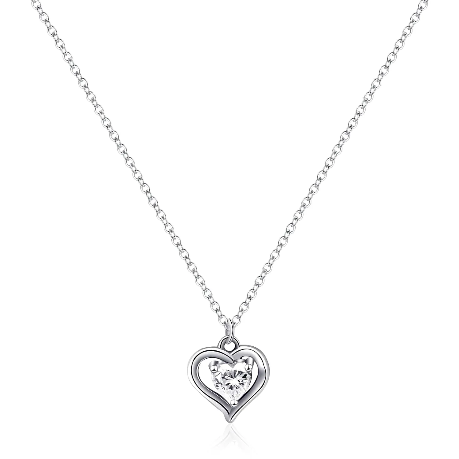 Silver Heart Necklace 925 Sterling Silver Necklace for Women Heart Diamond Pendant Necklace Birthstone Necklace for Women Trendy