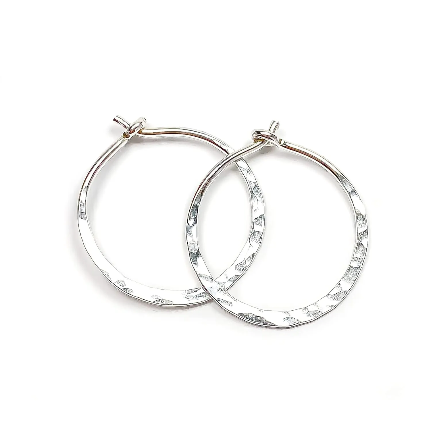 Silver Hoop Earrings for Women, 925 Sterling Silver, 15mm, Hammered Texture, Hoop Earrings Hypoallergenic Sensitive Ears, Hoop Earrings Set, Silver Earrings Nickel Free (15mm, Sterling Silver)
