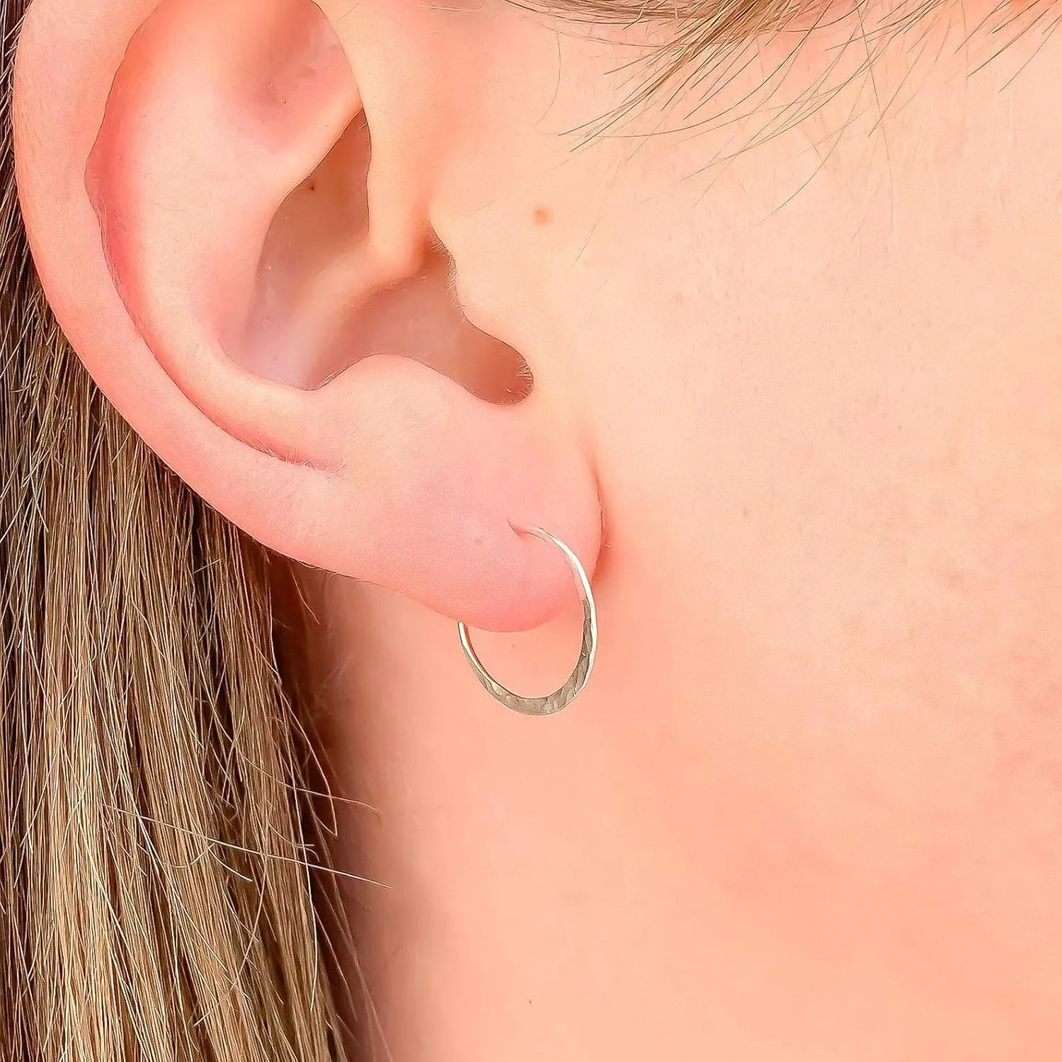 Silver Hoop Earrings for Women, 925 Sterling Silver, 15mm, Hammered Texture, Hoop Earrings Hypoallergenic Sensitive Ears, Hoop Earrings Set, Silver Earrings Nickel Free (15mm, Sterling Silver)