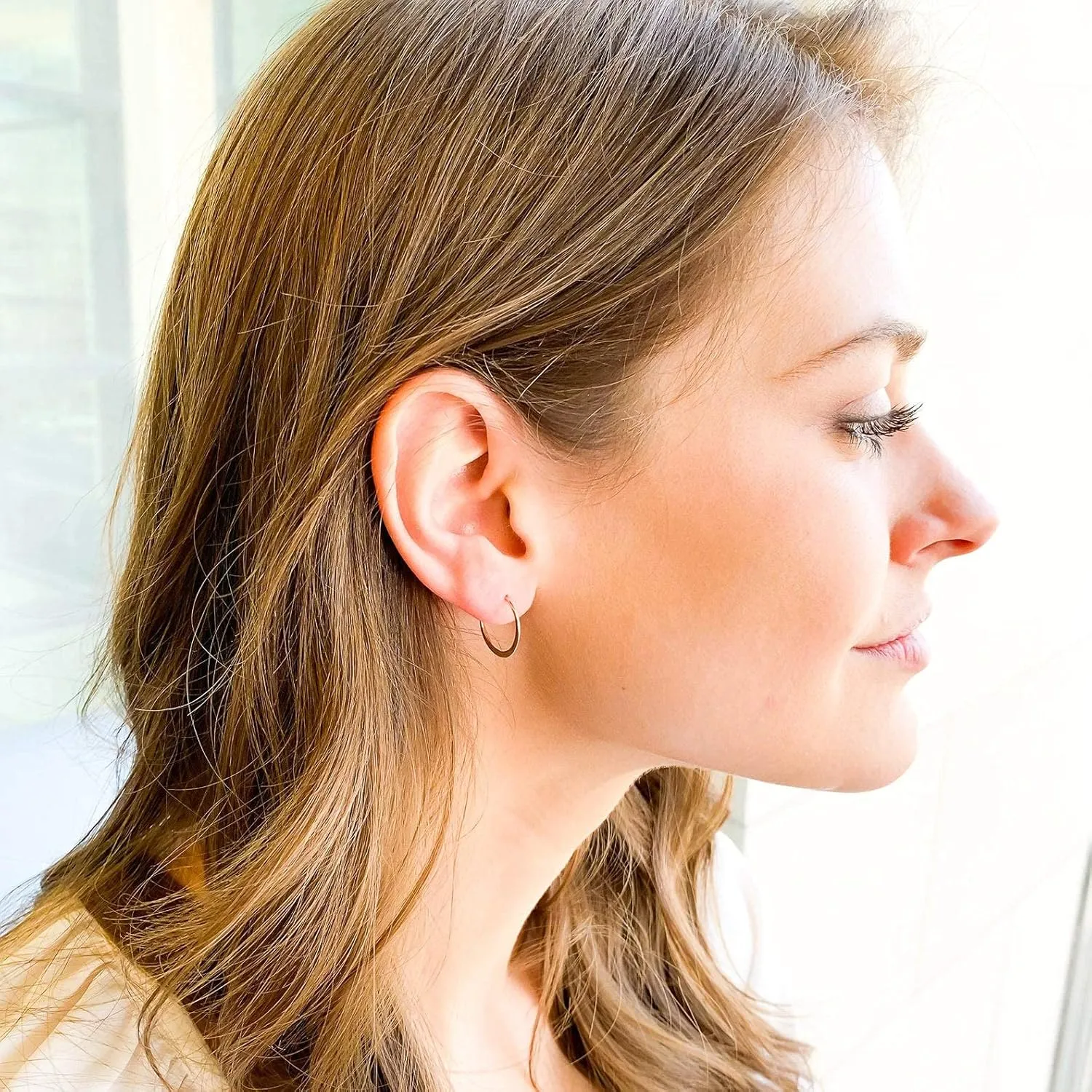 Silver Hoop Earrings for Women, 925 Sterling Silver, 15mm, Hammered Texture, Hoop Earrings Hypoallergenic Sensitive Ears, Hoop Earrings Set, Silver Earrings Nickel Free (15mm, Sterling Silver)