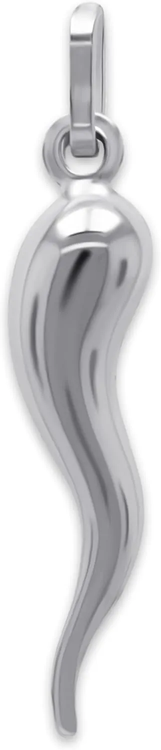 Silver Italian Horn Charm Pendant - 925 Sterling Silver - Dangle Charm - Cornicello Pendant - Good Luck