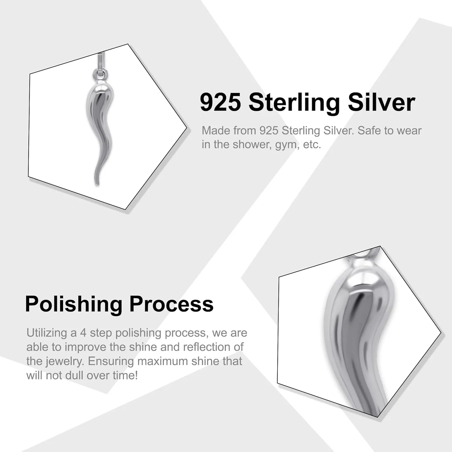 Silver Italian Horn Charm Pendant - 925 Sterling Silver - Dangle Charm - Cornicello Pendant - Good Luck