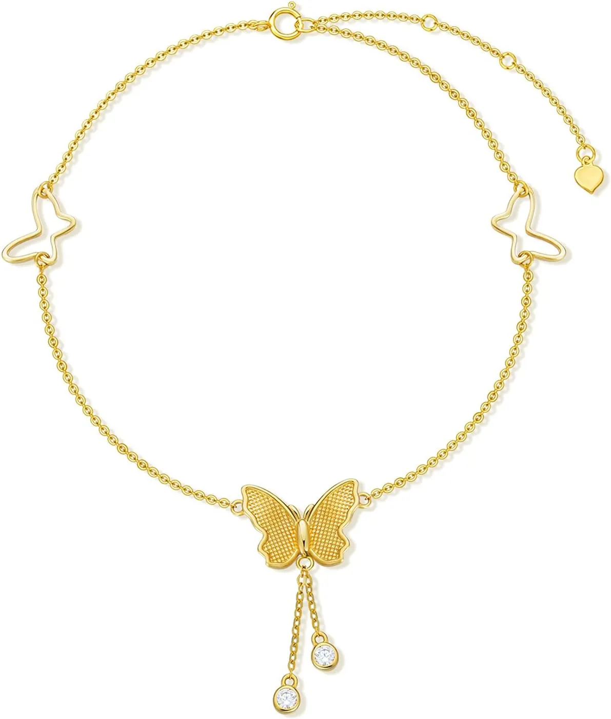 SISGEM Solid 14K Gold Butterfly Anklet for Women, Real Gold Foot Ankle Bracelet Fine Jewelry Anniversary Birthday Gifts for Her, Wife, Mom, Girlfriend, 8'' 2'