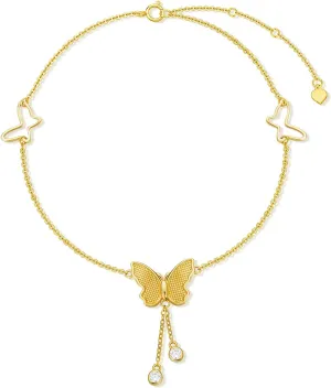 SISGEM Solid 14K Gold Butterfly Anklet for Women, Real Gold Foot Ankle Bracelet Fine Jewelry Anniversary Birthday Gifts for Her, Wife, Mom, Girlfriend, 8'' 2'