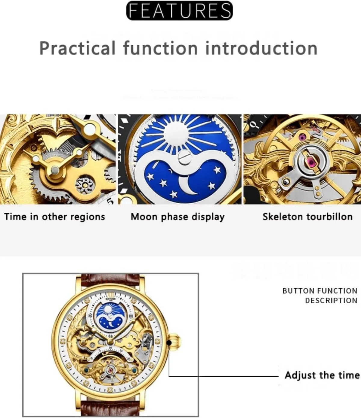 Skeleton Watches Mechanical Automatic Watch Men Tourbillon Sport Clock Casual Business Moon Phase Wrist Watch