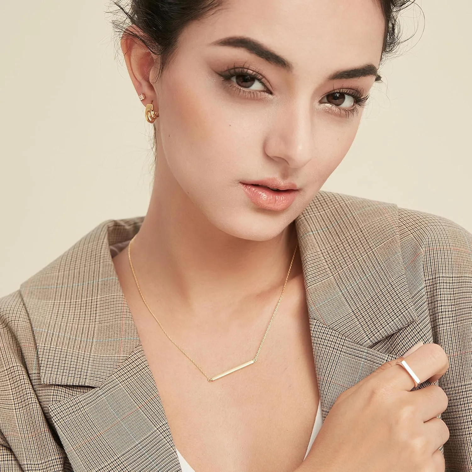 S.Leaf Gold Choker Necklace for Women Sterling Silver Dainty Gold Plated Bar Necklace Best Friend Birthday Gifts for Women Trendy Sister Mom Wife Womens Her Friend Party