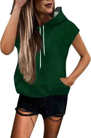 Sleeveless Hoodie Women Summer Hooded Tank Tops Lightweight Drawstring Pullover Sweatshirt Athletic T-Shirt