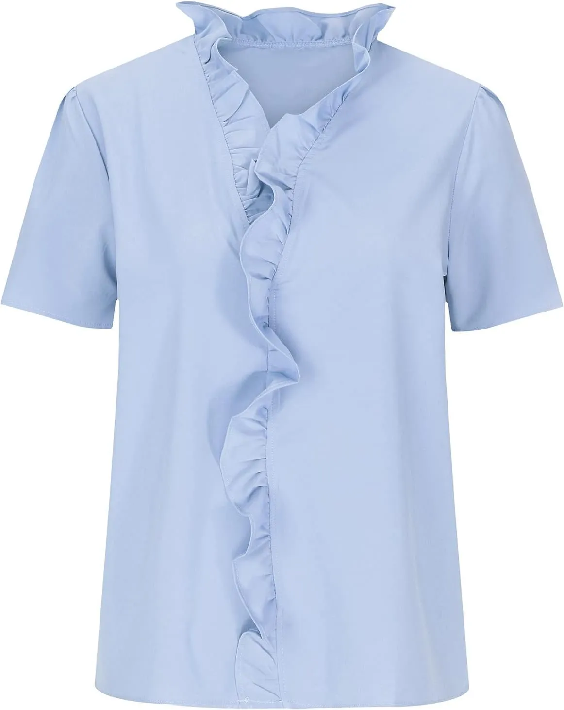 Sleeveless Short Sleeve Tshirts for Women Summer Fall Ruffle V Neck Flower Loose Fit Long Tops Shirt Women 2024