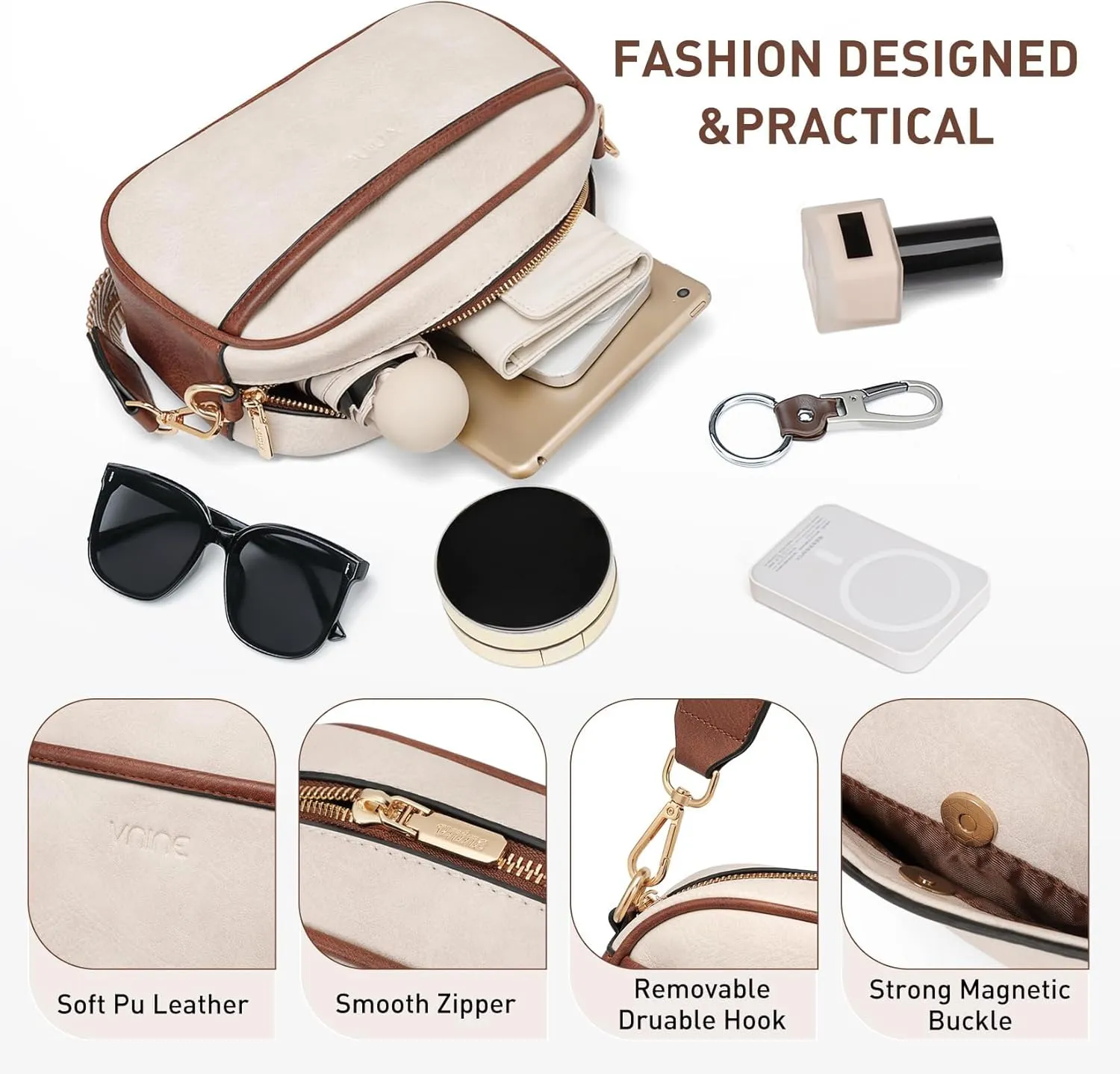 Sling Bag Crossbody Bags for Women: Leather Small Sling Backpack with 3 Pocket Fanny Packs Chest Bag for Dating Travel