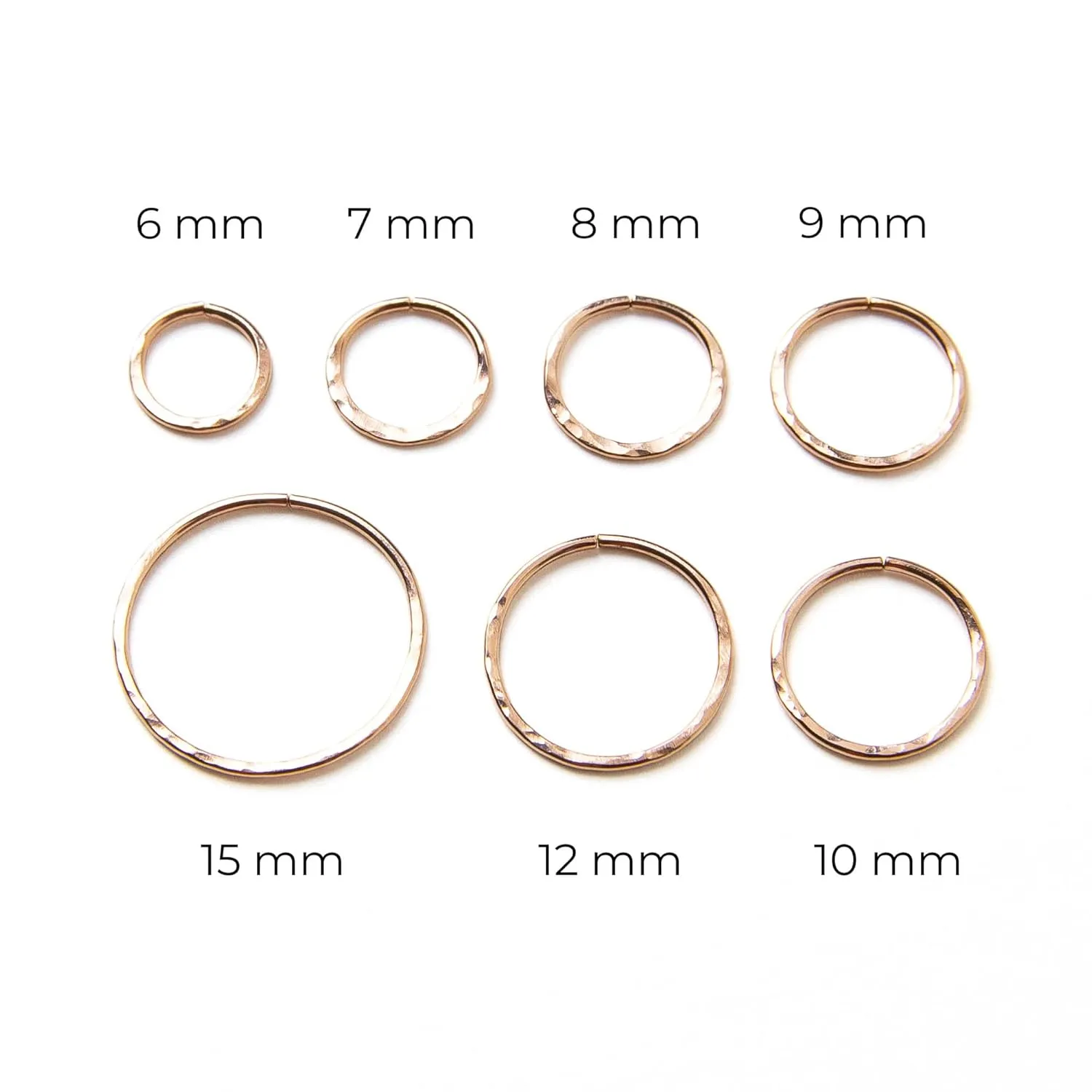 Small Hammered Rose Gold-Filled Hoops, Mini Hoop Earrings, Huggie Hoop Earrings (6mm)
