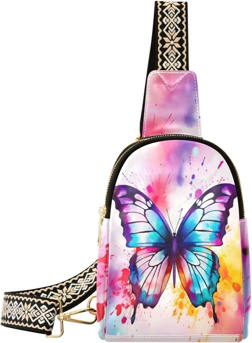 Small Sling Bag for Women,Butterfly PU Leather Crossbody Bags Chest Bag,Fashion Waist Packs with Adjustable Strap Hiking Traveling,A111316