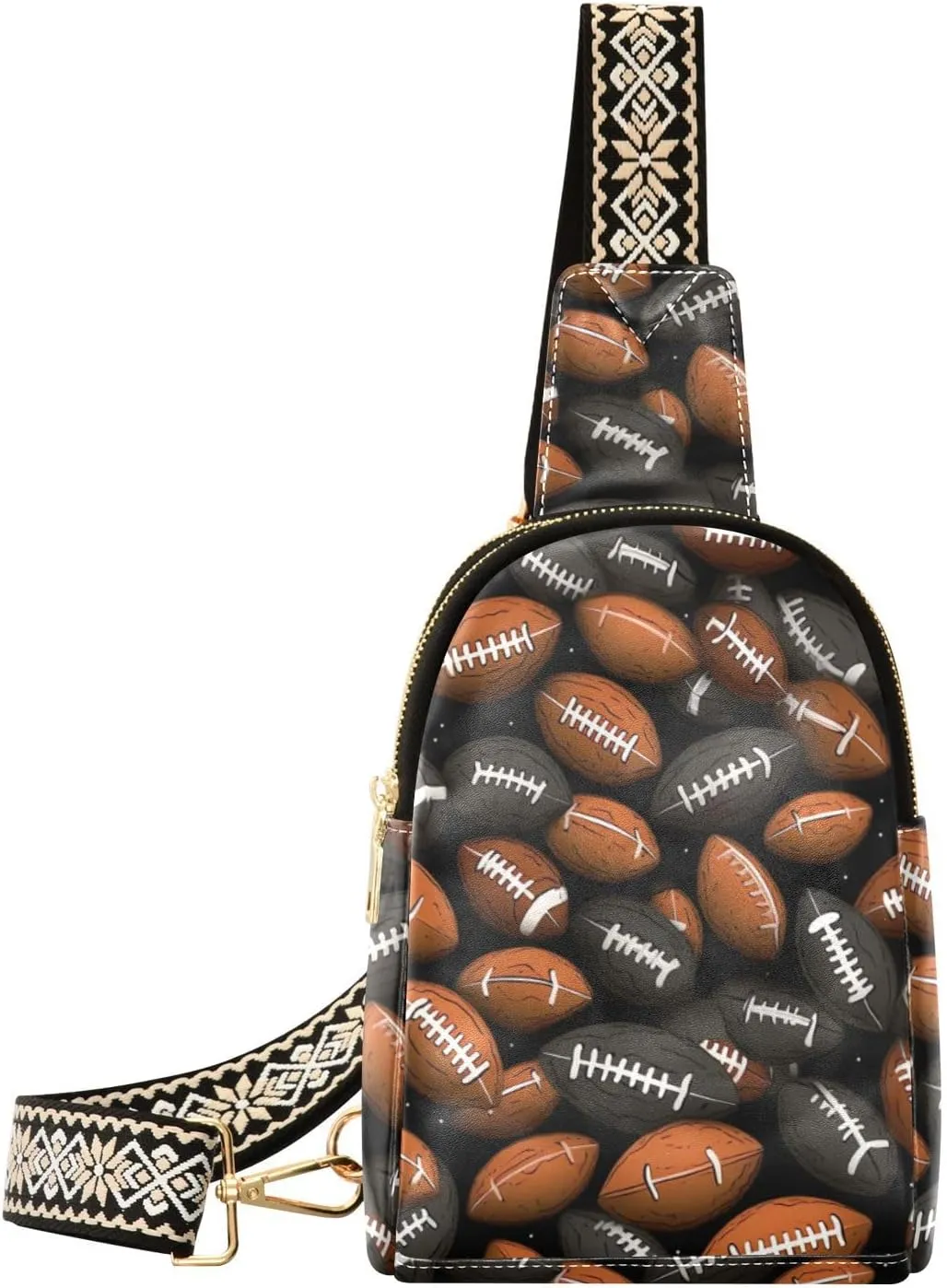 Small Sling Bag for Women,Football PU Leather Crossbody Bags Chest Bag,Fashion Waist Packs with Adjustable Strap Hiking Traveling,A111490
