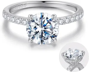 SMILEST 2ct Hidden Halo Engagement Rings for Women, 14K White Yellow Gold Plated Solid 925 Sterling Silver Cubic Zirconia Rings 4 Claw Side Stone Engagement Rings for Women Solitaire Engagement Rings