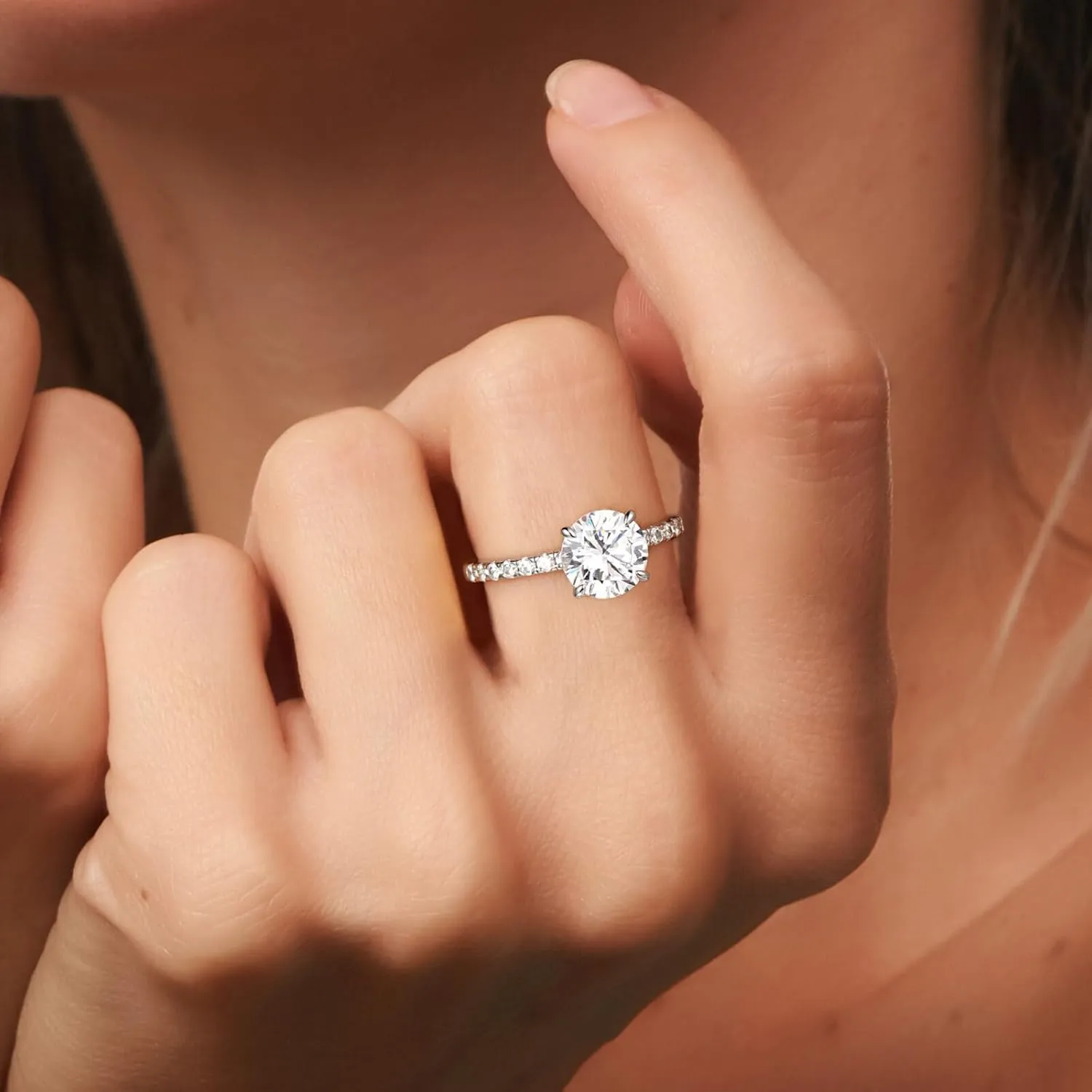 SMILEST 2ct Hidden Halo Engagement Rings for Women, 14K White Yellow Gold Plated Solid 925 Sterling Silver Cubic Zirconia Rings 4 Claw Side Stone Engagement Rings for Women Solitaire Engagement Rings