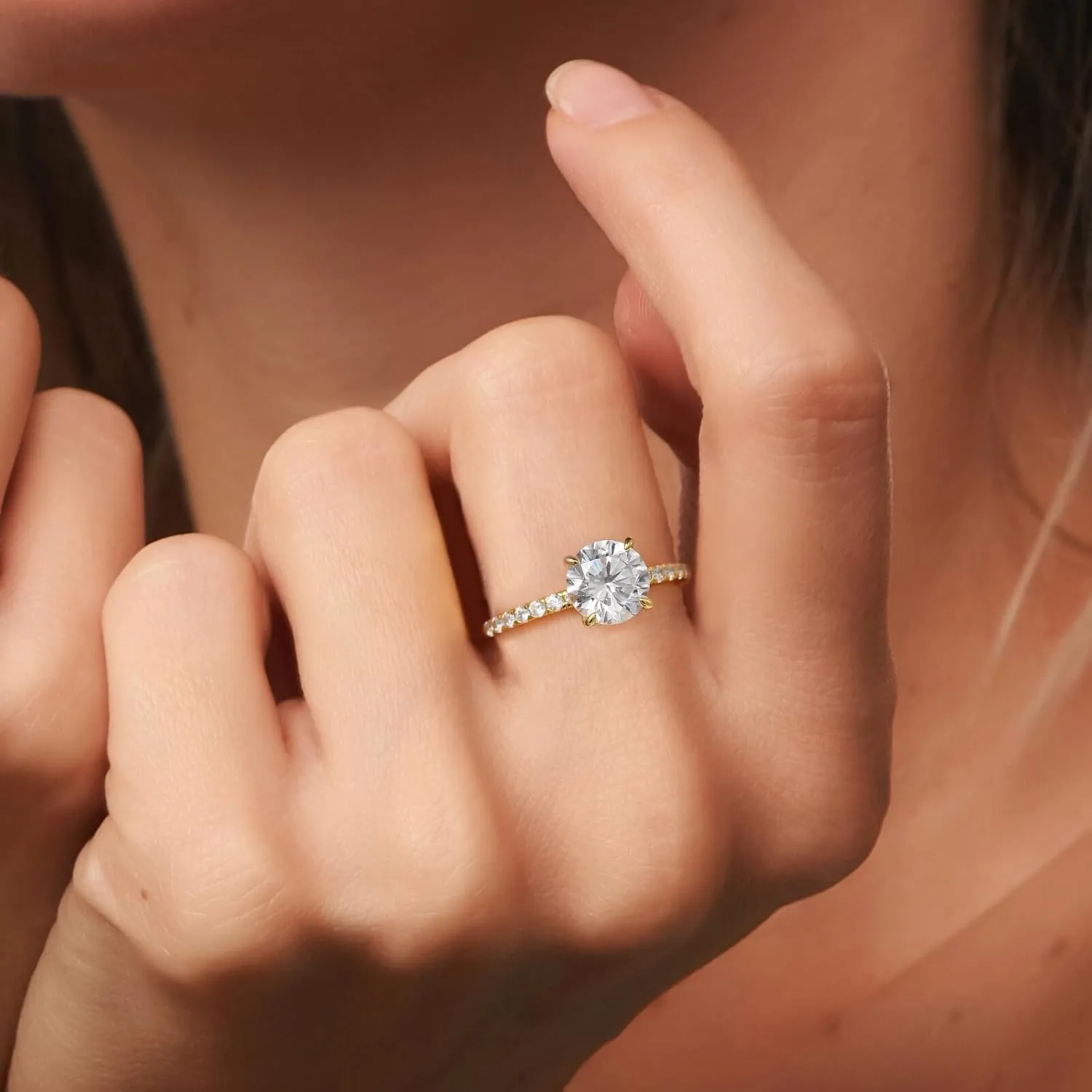 SMILEST 2ct Hidden Halo Engagement Rings for Women, 14K White Yellow Gold Plated Solid 925 Sterling Silver Cubic Zirconia Rings 4 Claw Side Stone Engagement Rings for Women Solitaire Engagement Rings