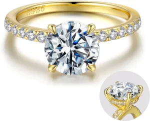 SMILEST 2ct Hidden Halo Engagement Rings for Women, 14K White Yellow Gold Plated Solid 925 Sterling Silver Cubic Zirconia Rings 4 Claw Side Stone Engagement Rings for Women Solitaire Engagement Rings