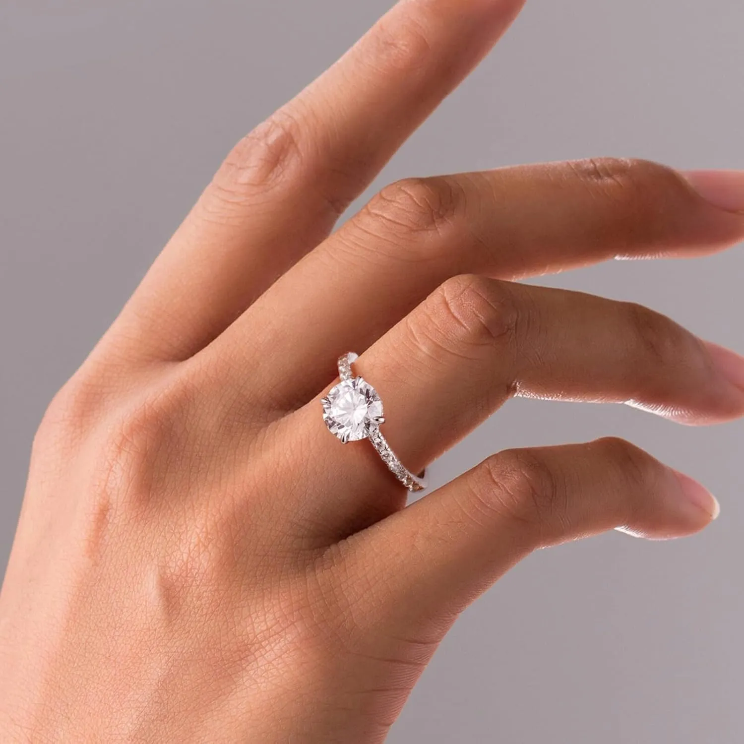 SMILEST 2ct Hidden Halo Engagement Rings for Women, 14K White Yellow Gold Plated Solid 925 Sterling Silver Cubic Zirconia Rings 4 Claw Side Stone Engagement Rings for Women Solitaire Engagement Rings