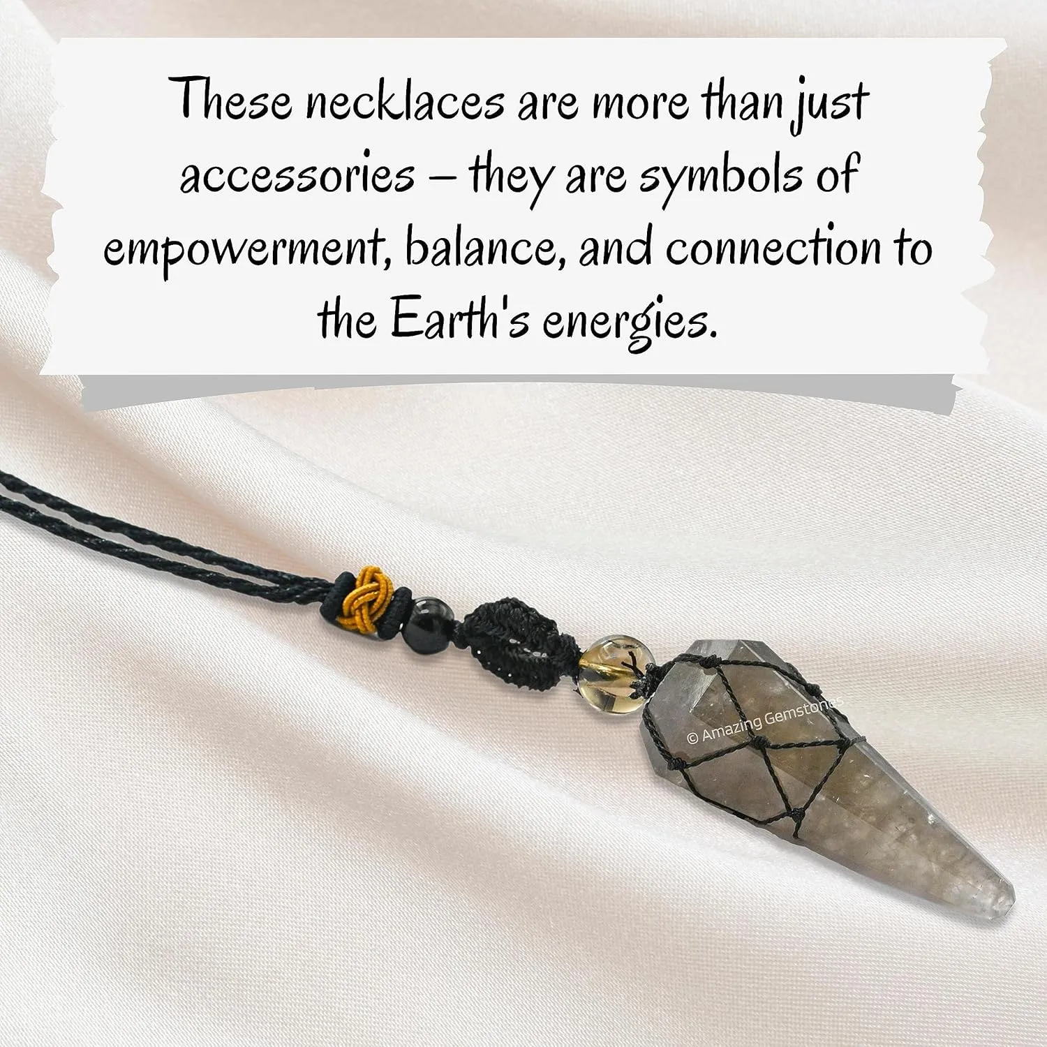 Smoky Quartz Crystal Jewelry for Men : Elegant and Stylish Men Jewelry, Unique Women Men Necklace with Smoky Quartz Crystal Stone Holder Necklace Pendulum (Black Macrame)