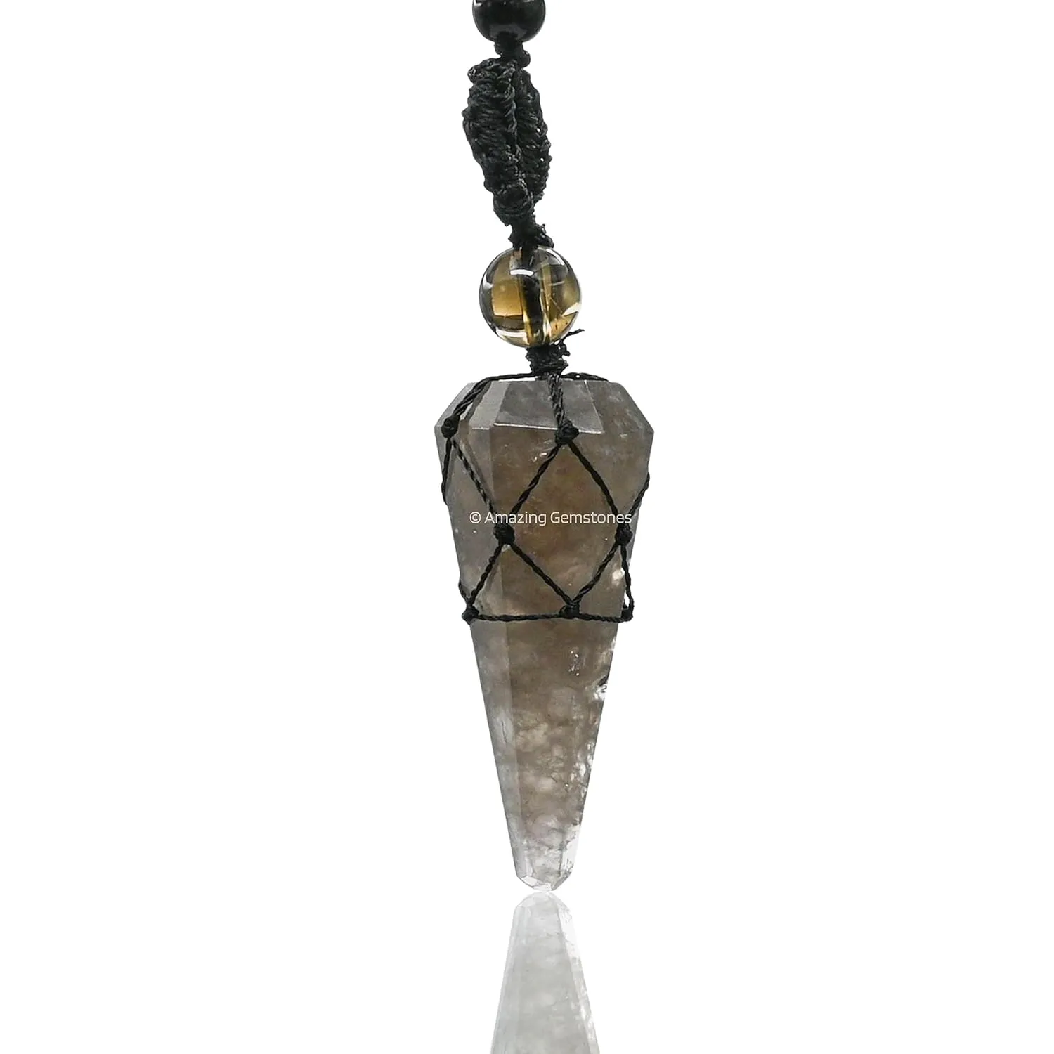Smoky Quartz Crystal Jewelry for Men : Elegant and Stylish Men Jewelry, Unique Women Men Necklace with Smoky Quartz Crystal Stone Holder Necklace Pendulum (Black Macrame)