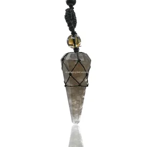 Smoky Quartz Crystal Jewelry for Men : Elegant and Stylish Men Jewelry, Unique Women Men Necklace with Smoky Quartz Crystal Stone Holder Necklace Pendulum (Black Macrame)