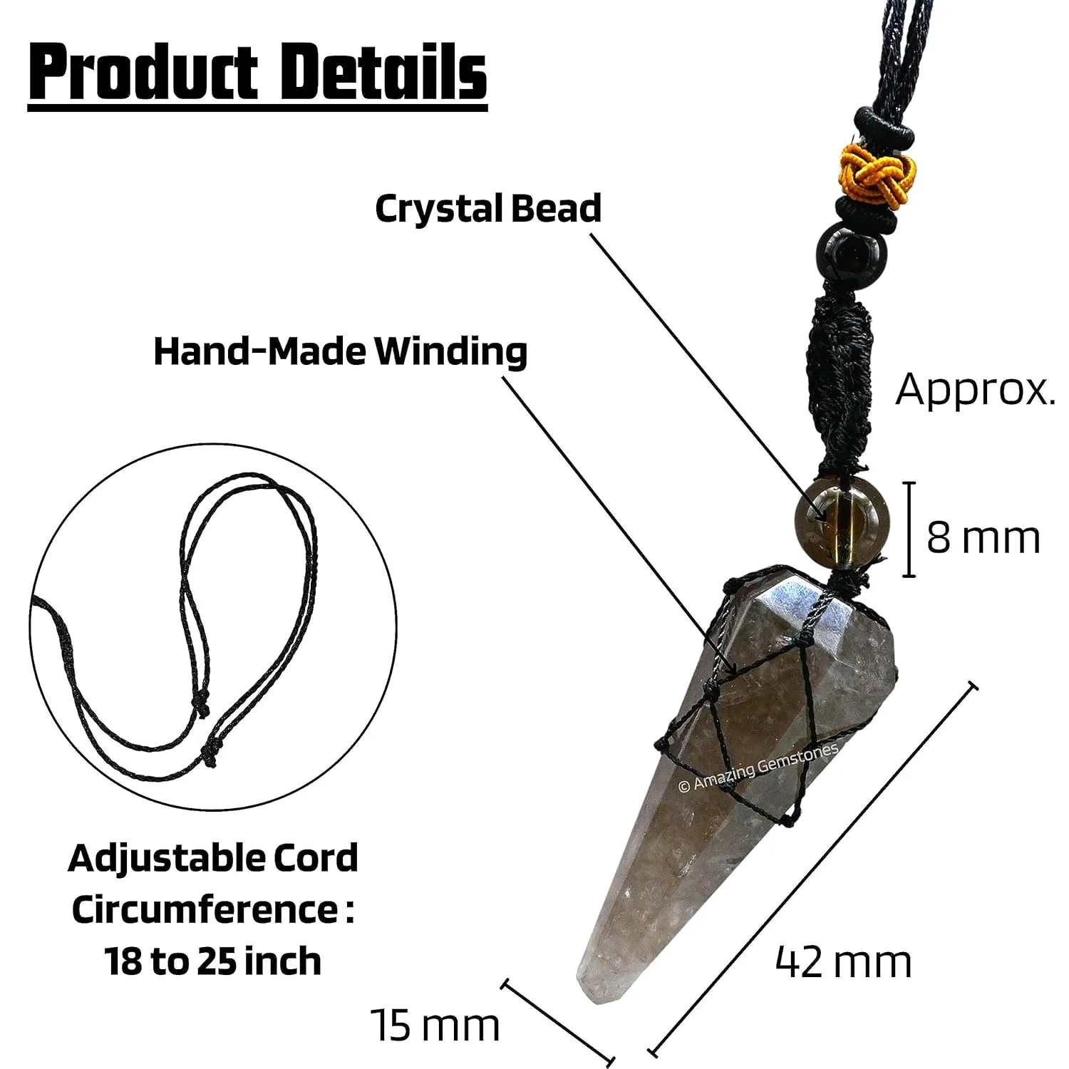 Smoky Quartz Crystal Jewelry for Men : Elegant and Stylish Men Jewelry, Unique Women Men Necklace with Smoky Quartz Crystal Stone Holder Necklace Pendulum (Black Macrame)